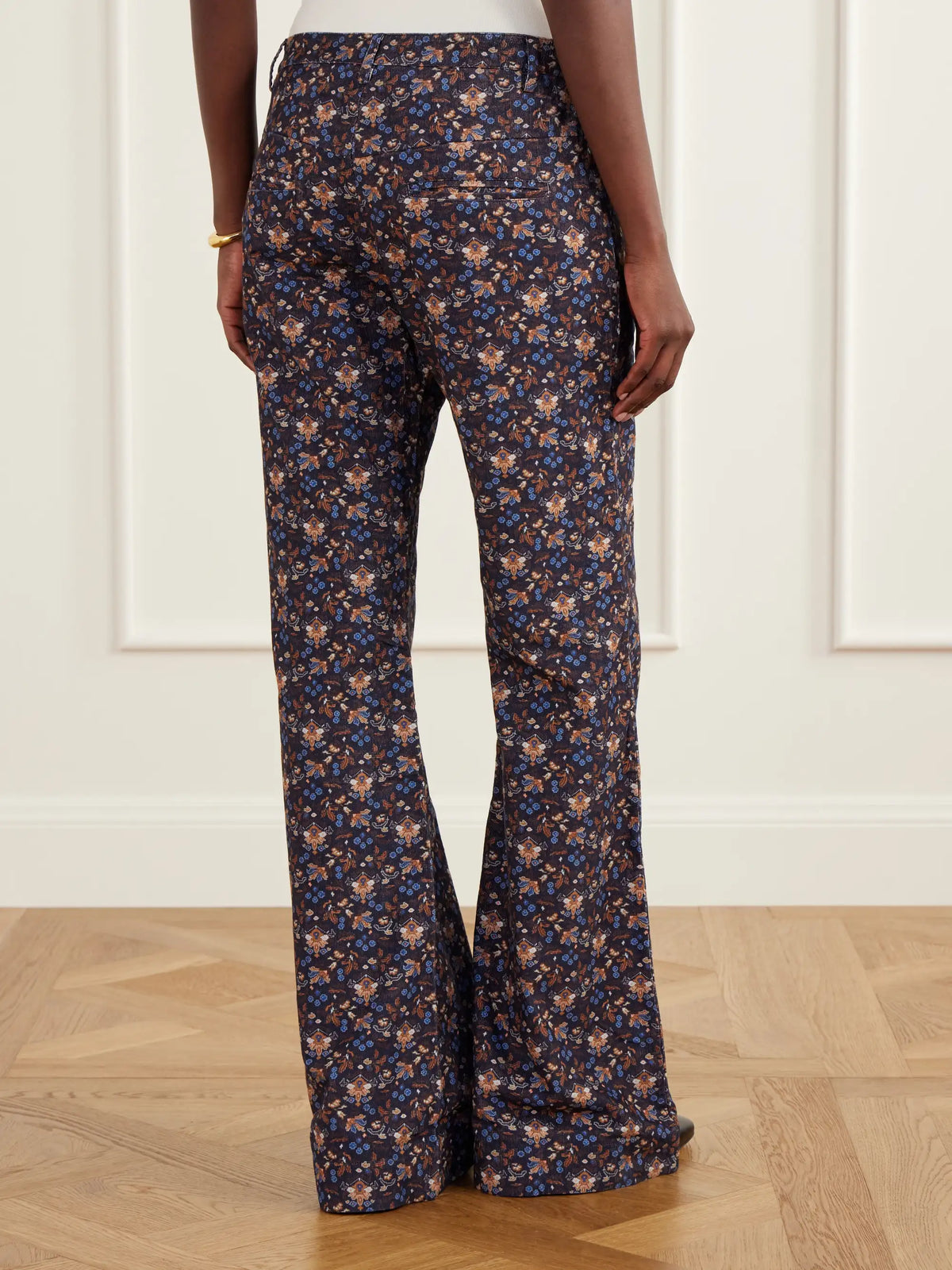 ALIX OF BOHEMIA Cooper Indigo Kilim Floral-print Cotton-corduroy Flared Pants