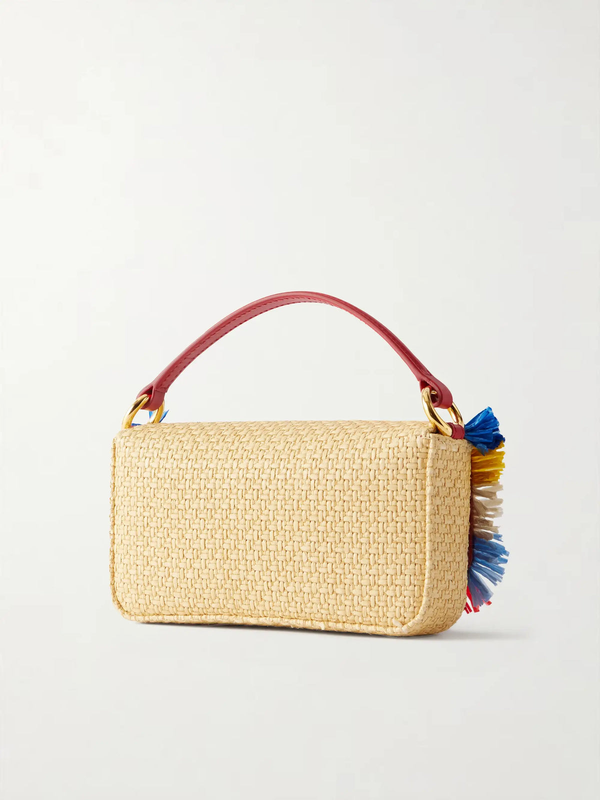 3.5 Logo-embellished Fringed Leather-trimmed Raffia Shoulder Bag