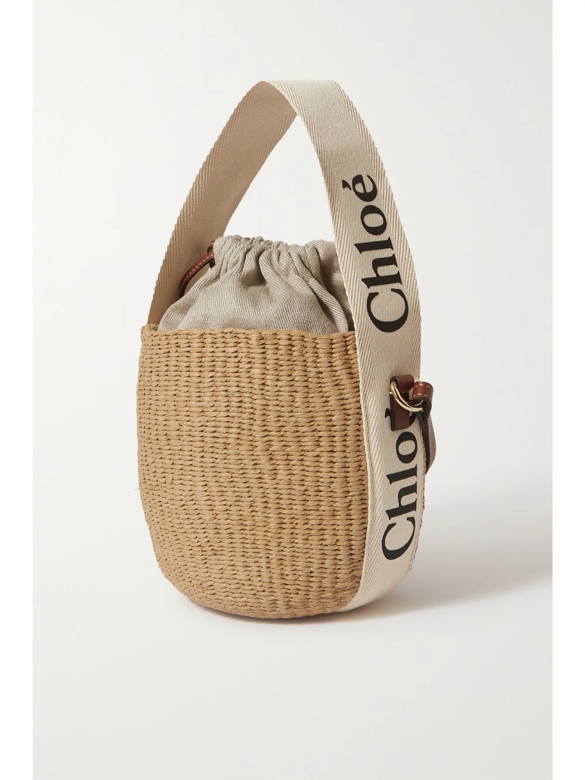 Woody Small Leather-trimmed Raffia Basket Bag