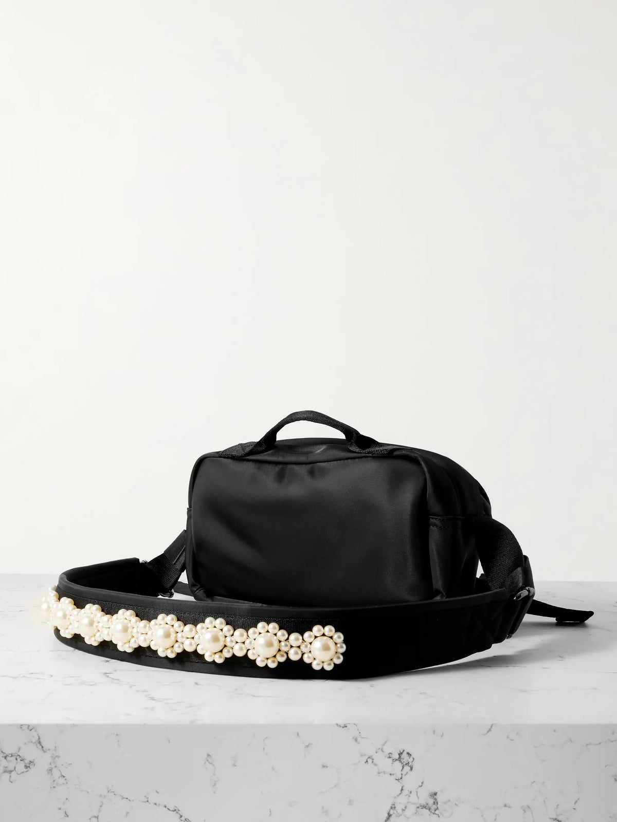 Bow And Pearl-like Embellished Shell Belt Bag