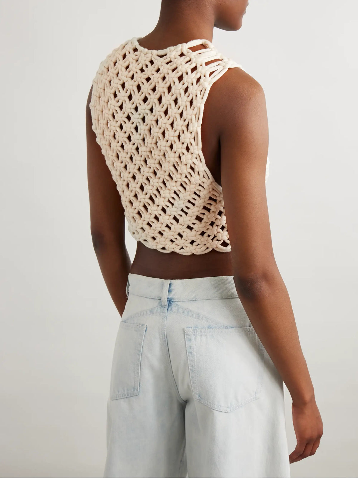 Alaïa Cropped Open-knit Cotton-blend Tank