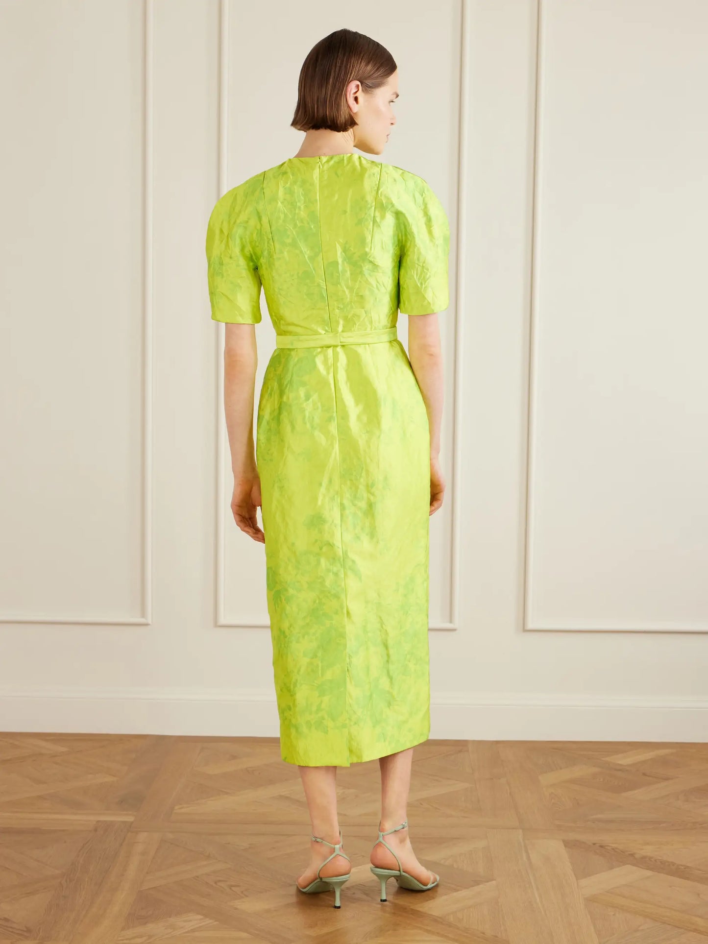 Printed Crinkled-satin Midi Dress
