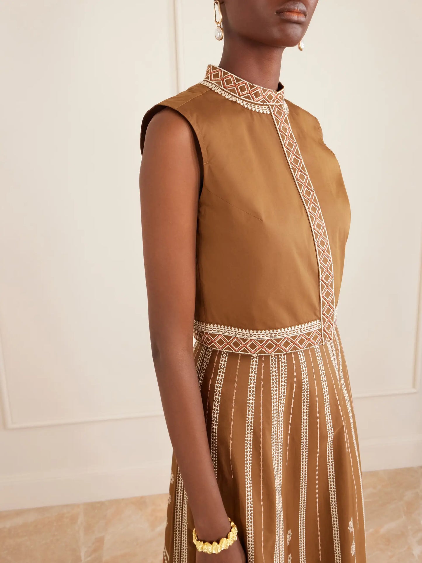 Andorra Cropped Embroidered Lace-trimmed Cotton-blend Poplin Top