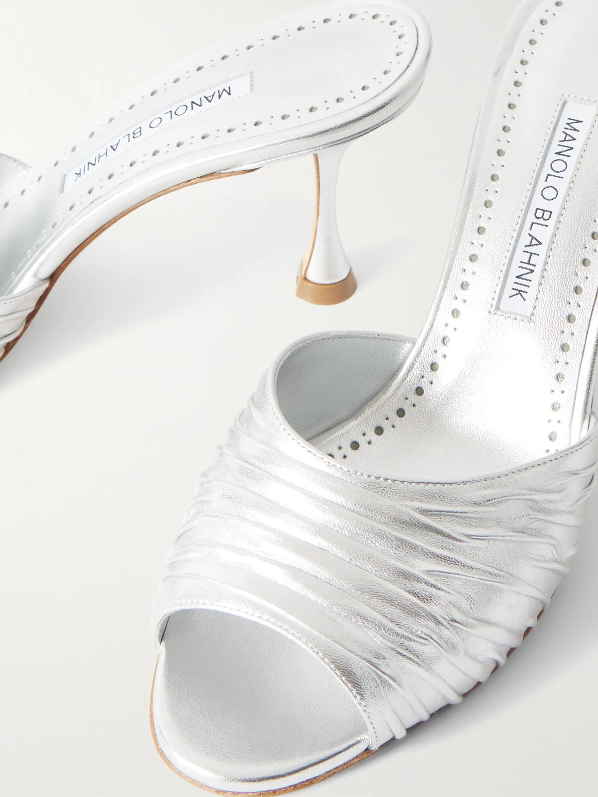 Pirua 70 Crinkled Metallic Leather Mules