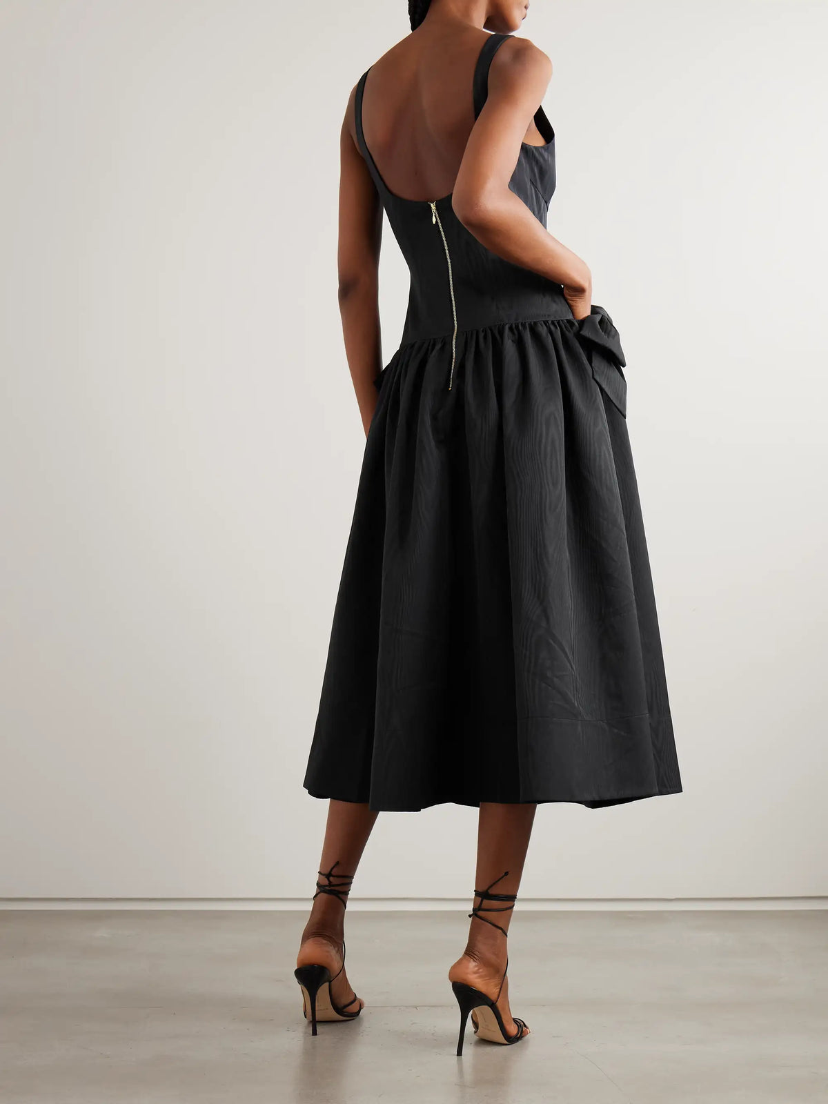 Rebecca Vallance Narcissa Bow-embellished Gathered Moire Midi Dress