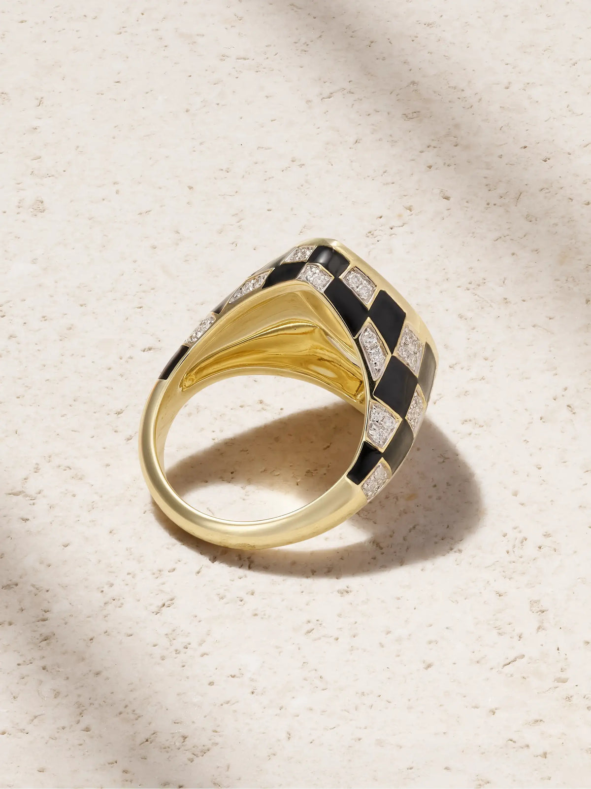 Chevalière Marquise Damier 9-karat Gold, Diamond And Enamel Ring
