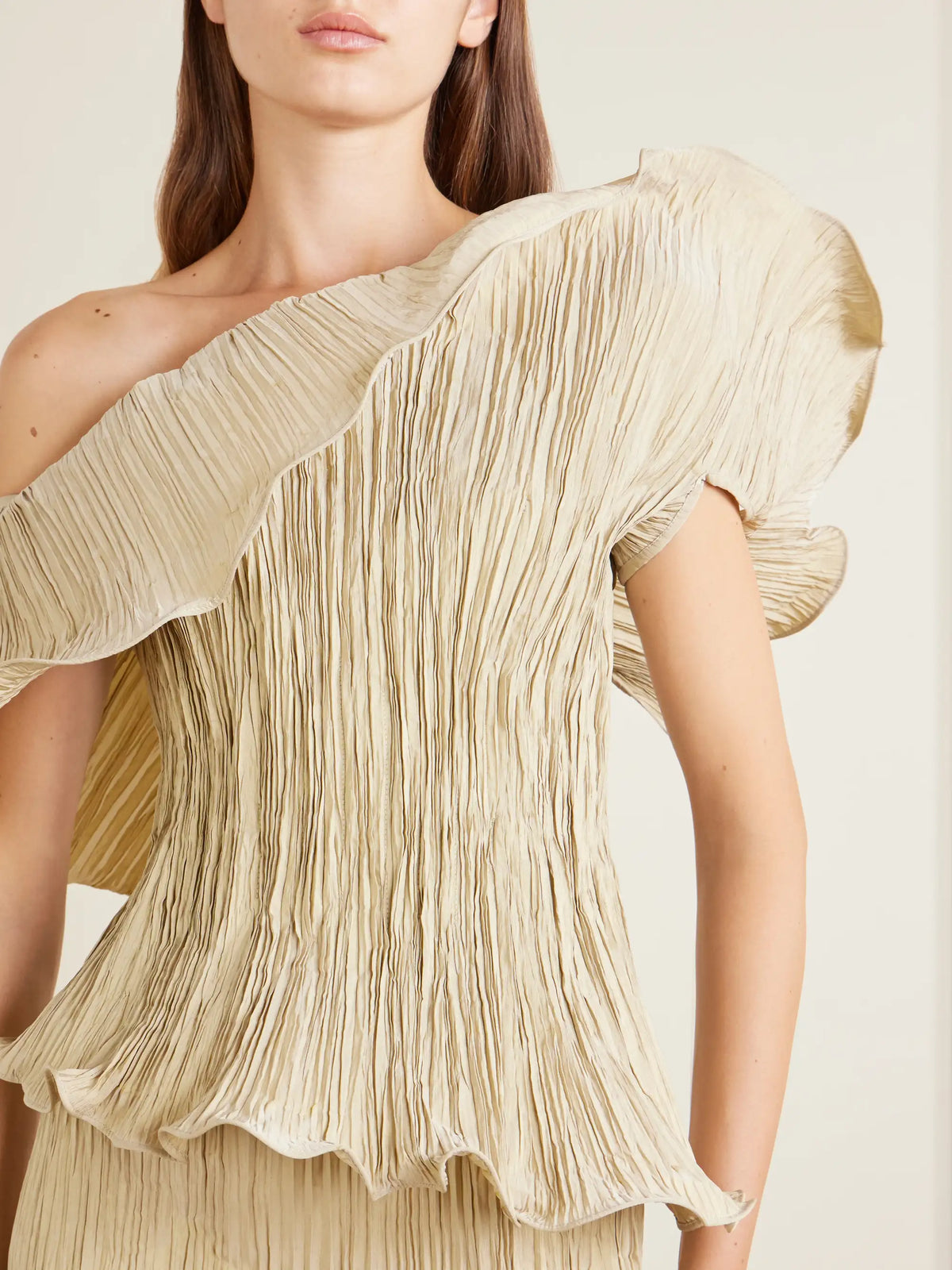 Pleated Off-the-shoulder Taffeta Gown