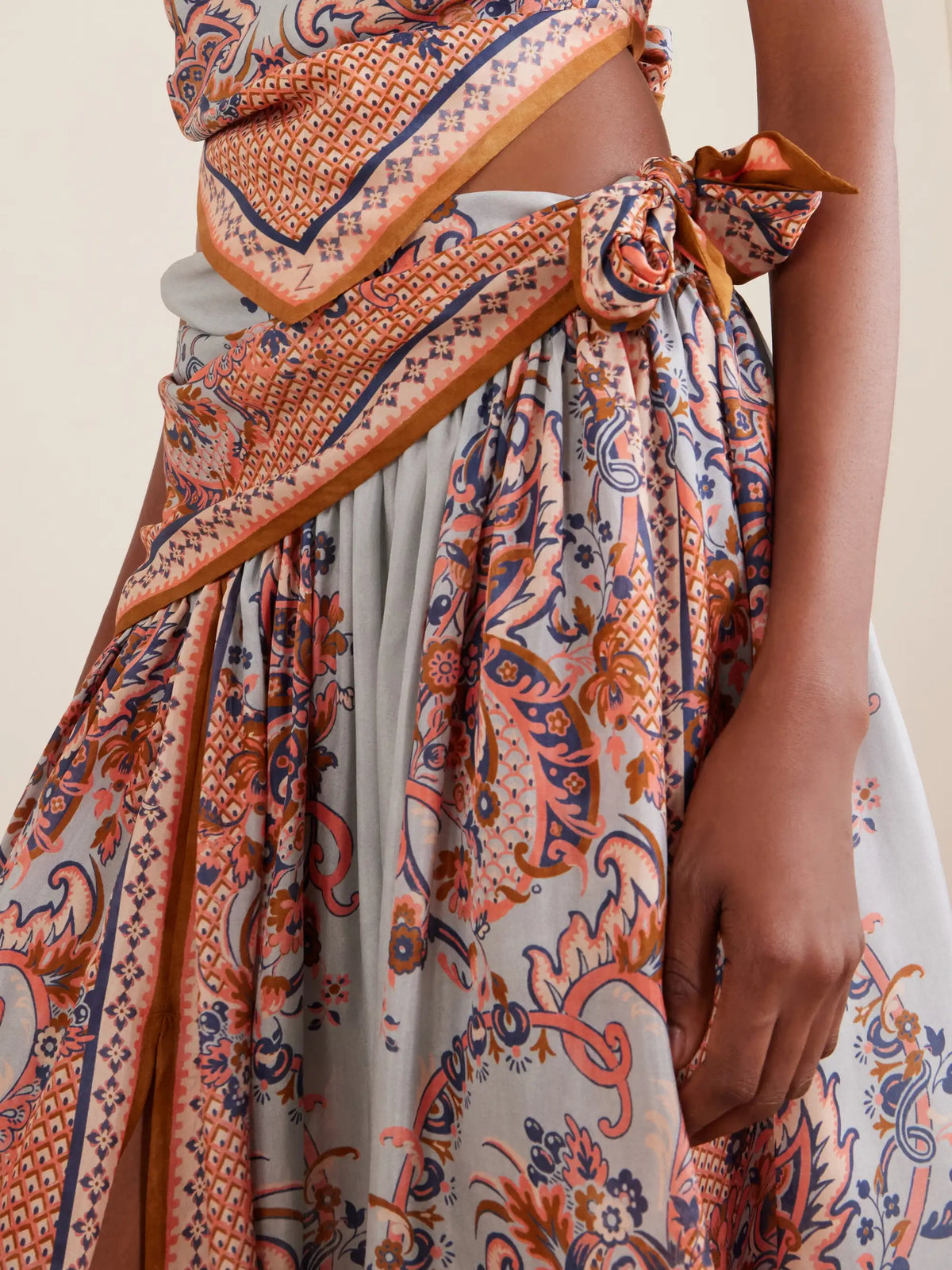 Zimmermann Aster Tie-detailed Printed Silk Midi Skirt