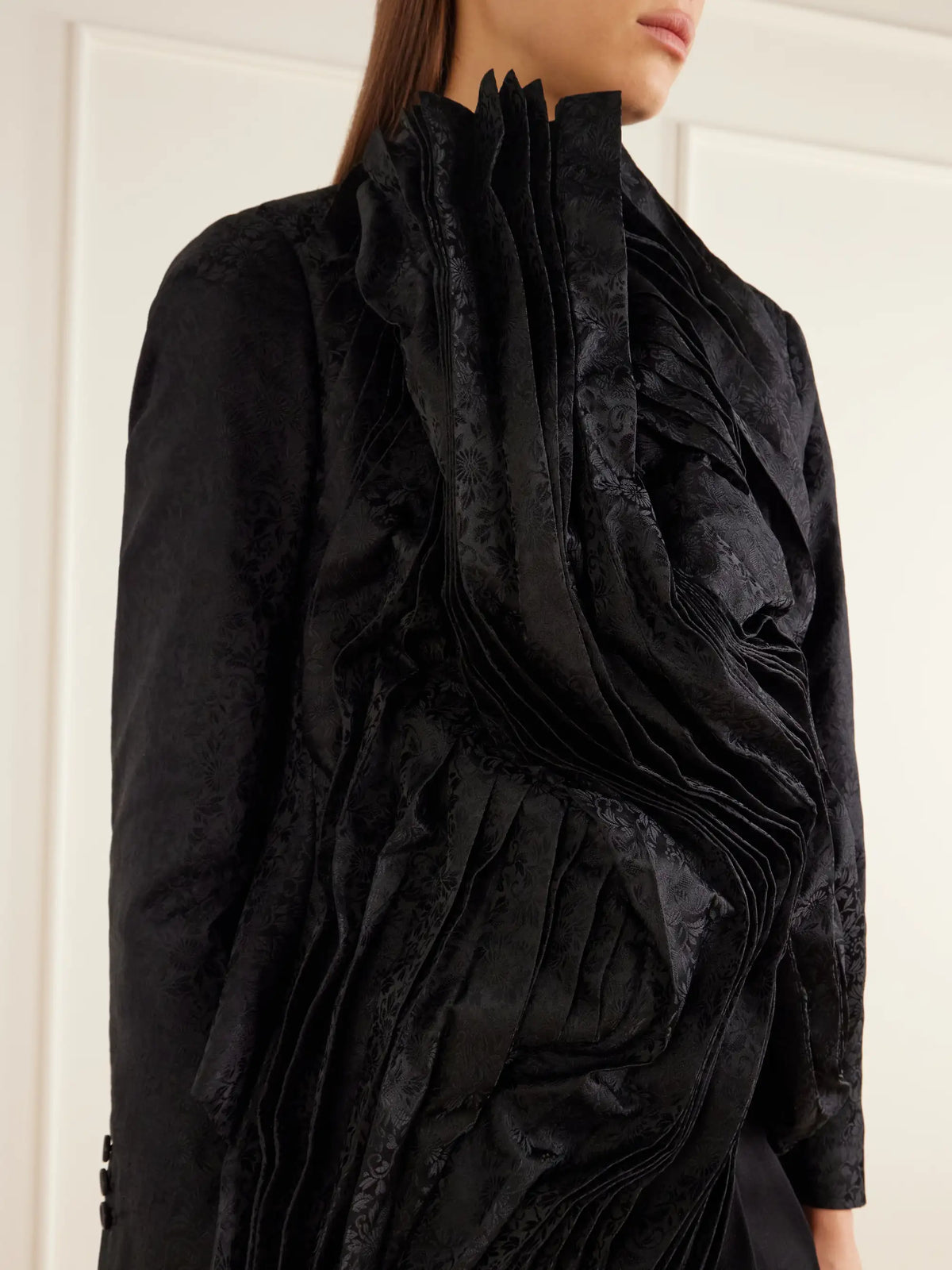 Comme des Garçons Asymmetric Pleated Floral-jacquard Jacket