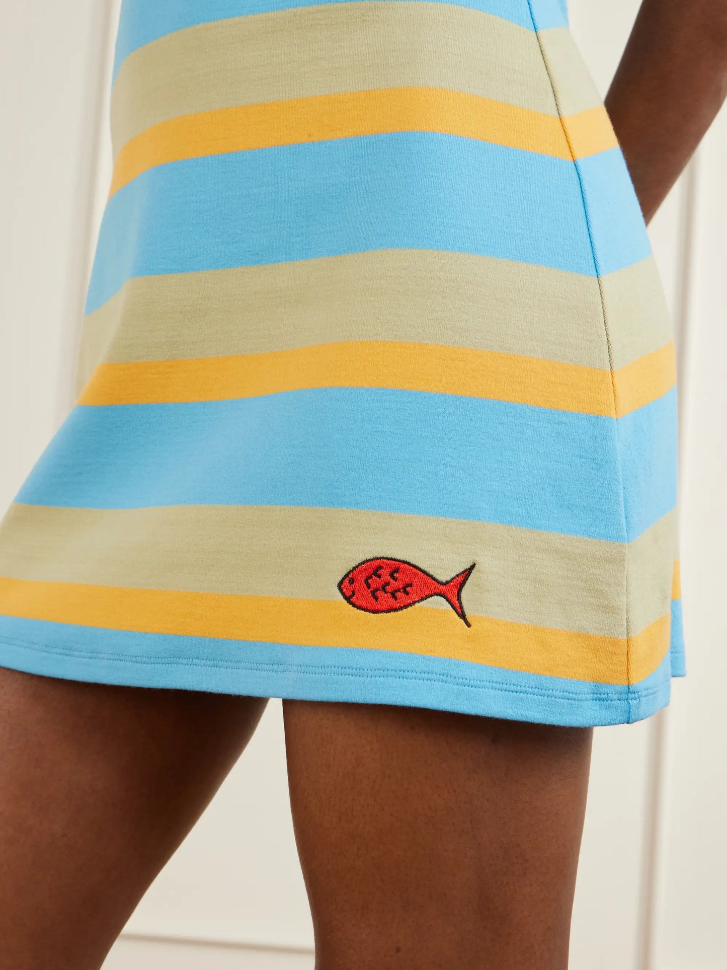 +da Adolfo Vespa Striped Logo-embroidered Cotton-blend Dress