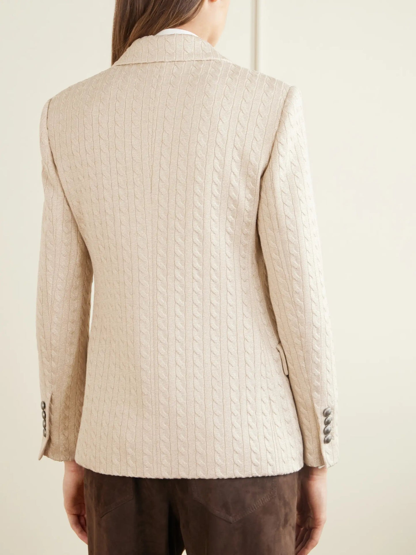 Cable-knit Cotton-blend Double-breasted Blazer