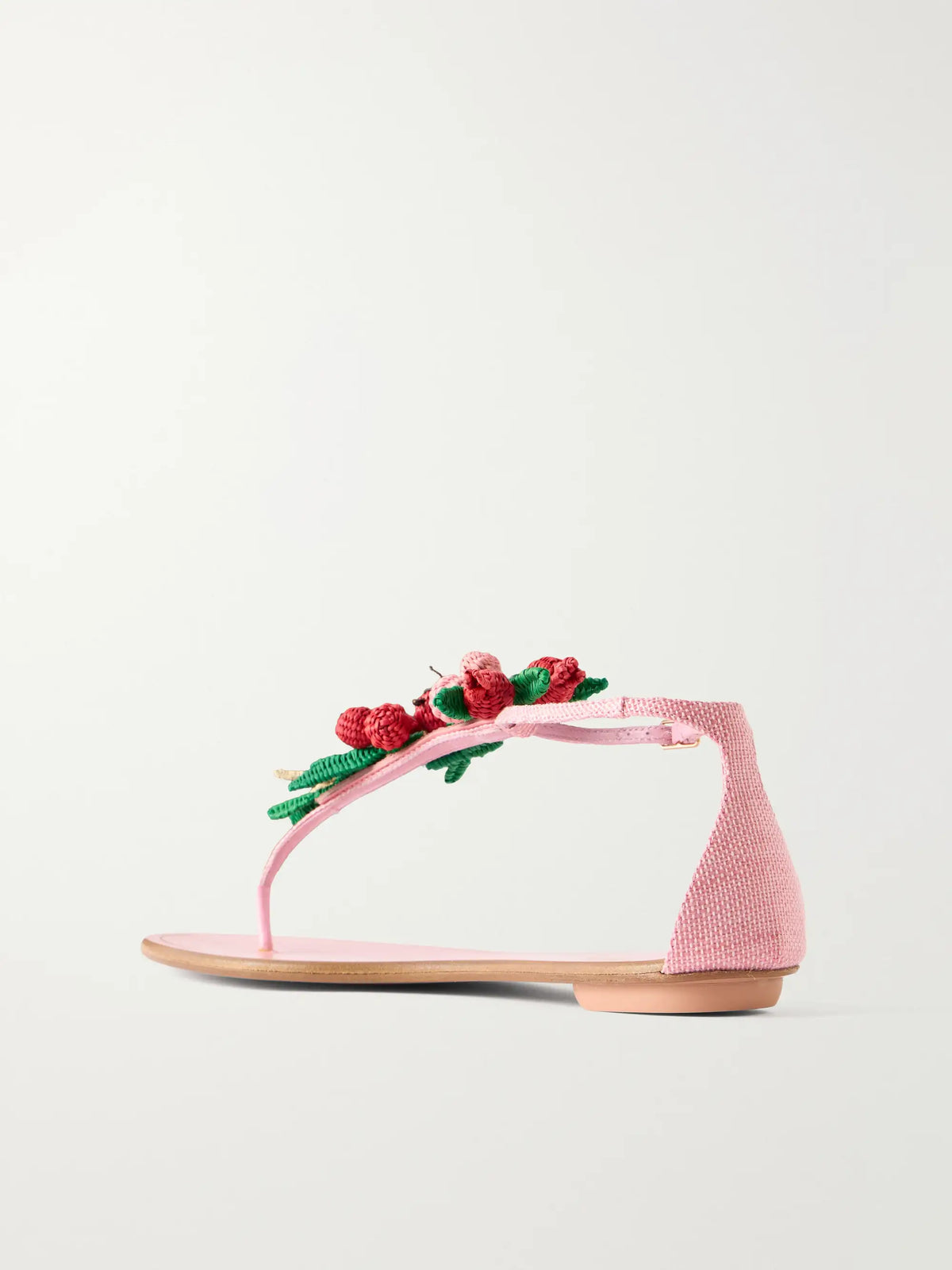 Botanica Embellished Leather And Raffia Thong Sandals