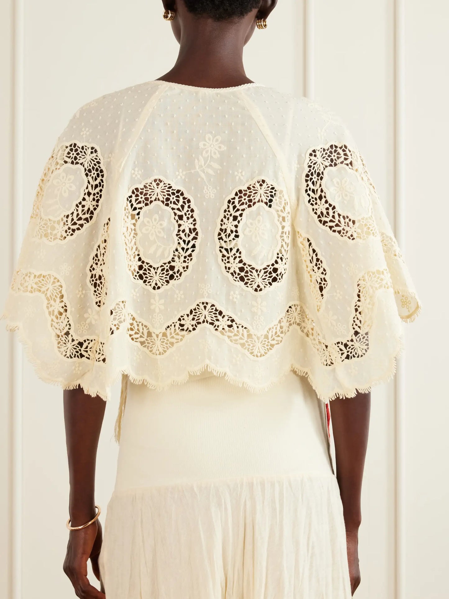 Sun Tides Tasseled Broderie Anglaise Cotton-blend Top