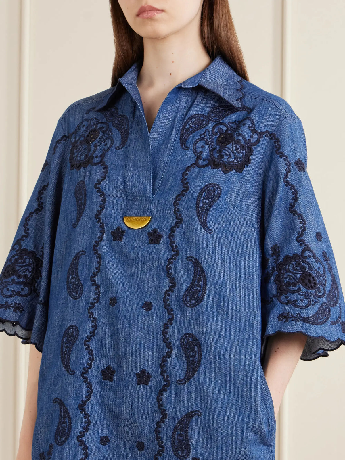 Zimmermann Aster Broderie Anglaise-trimmed Cotton-denim Mini Dress