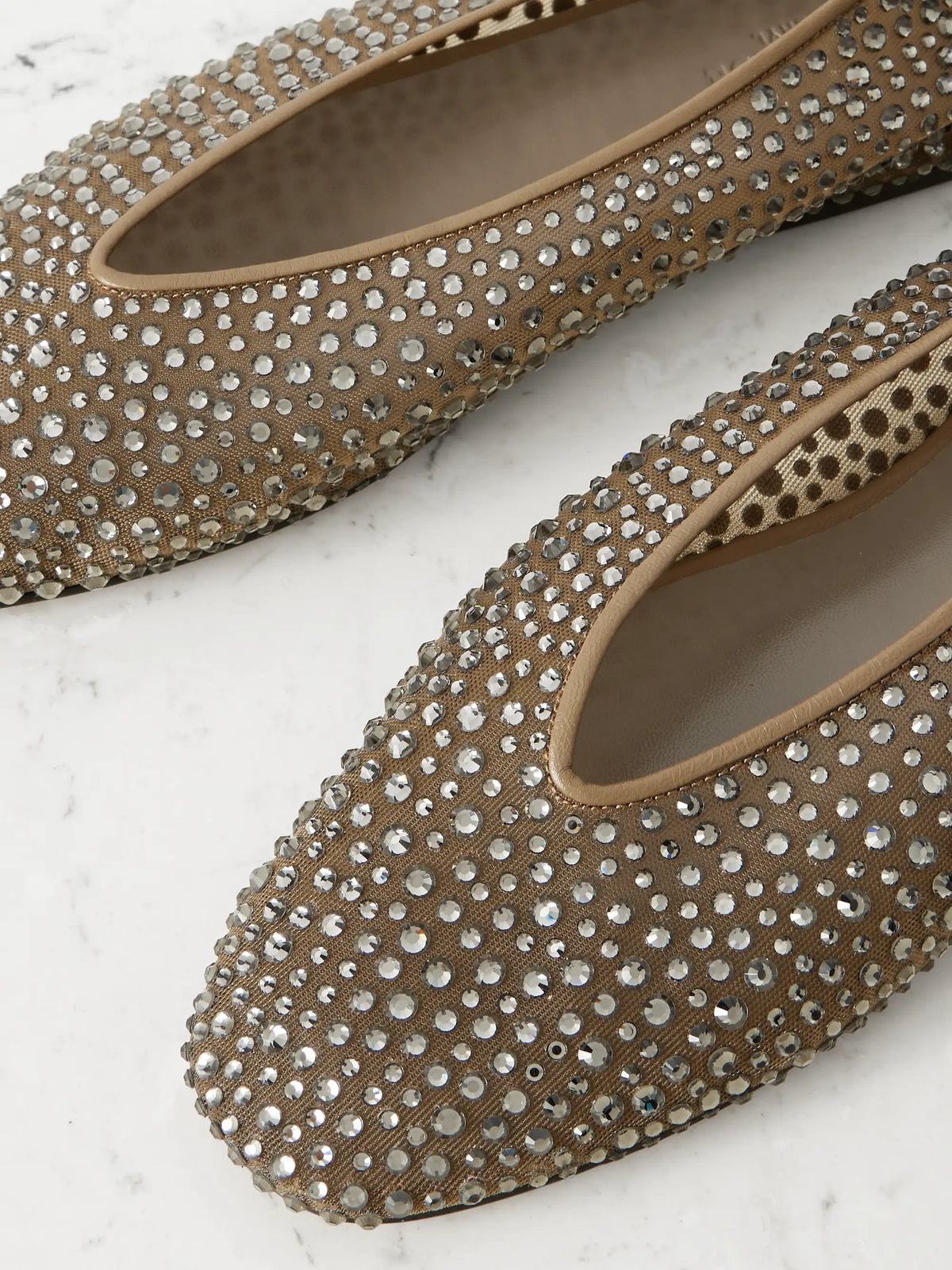 Luna Leather-trimmed Crystal-embellished Mesh Flats
