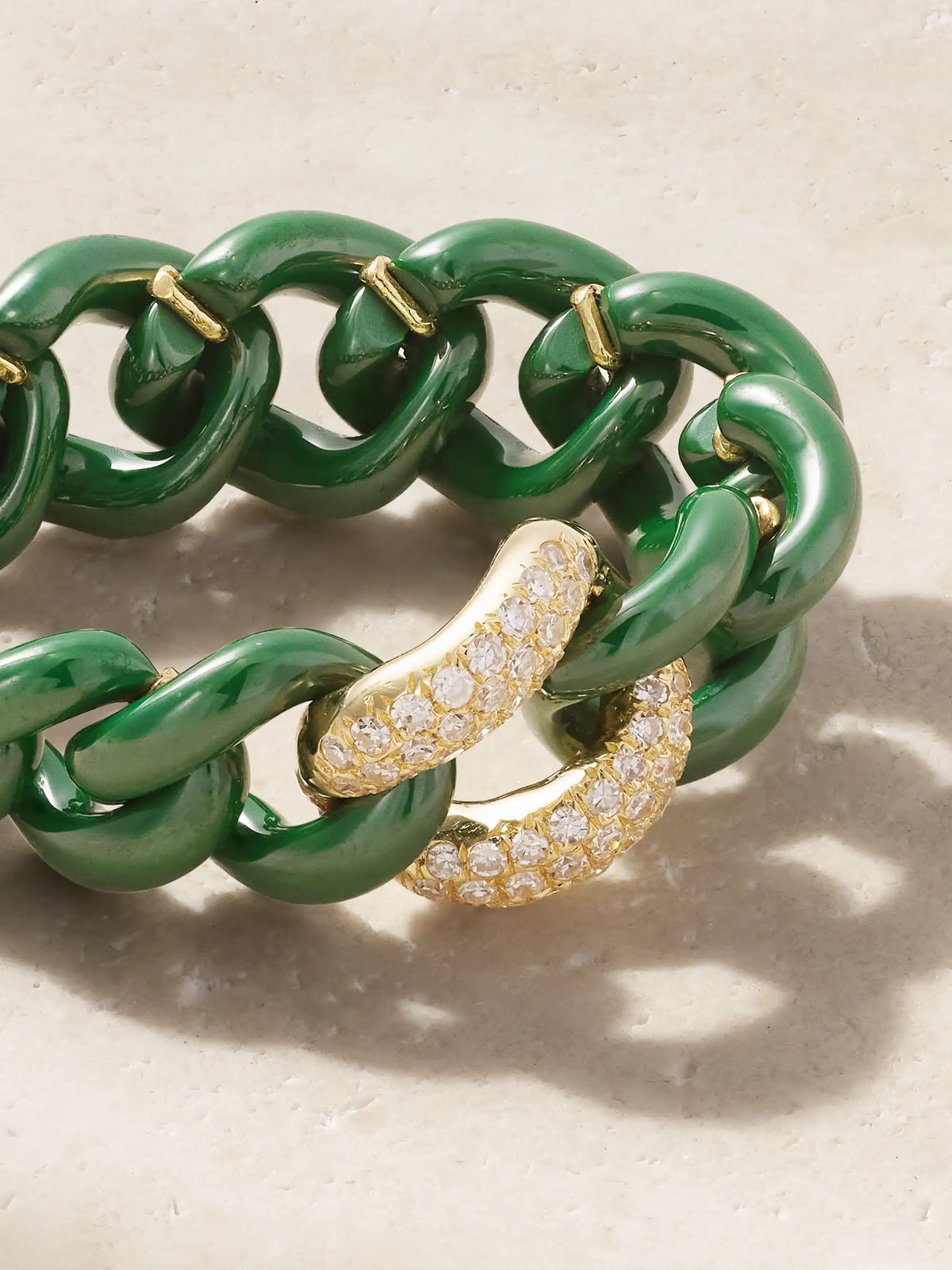 Medium Link 18-karat Gold, Diamond And Ceramic Ring