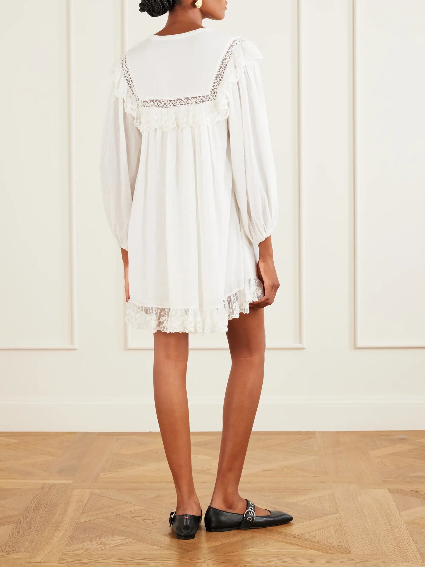 Inez Floral-embroidered Lace-trimmed Cotton Mini Dress
