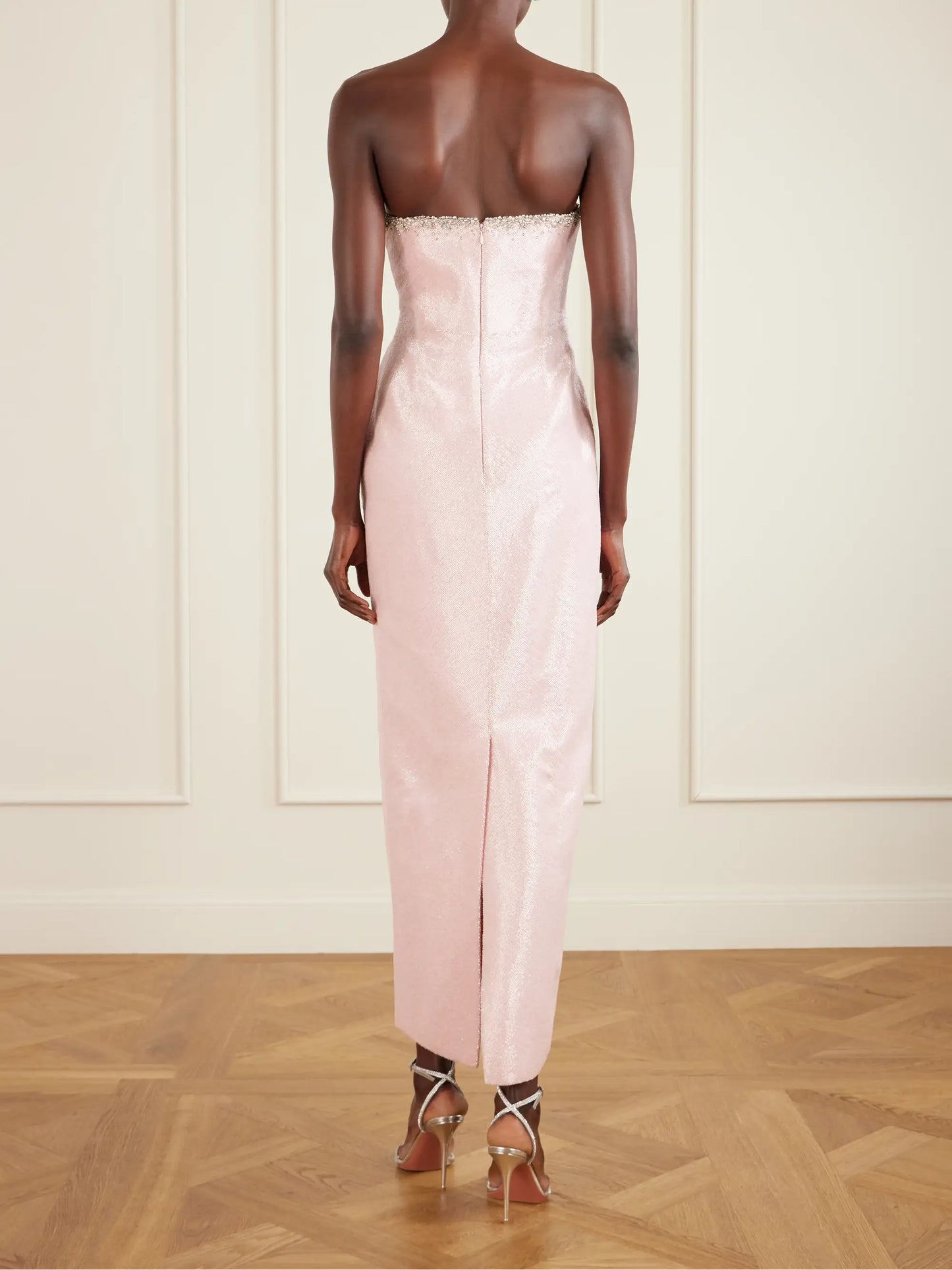 Selene Embellished Scalloped Strapless Satin-crepe Gown