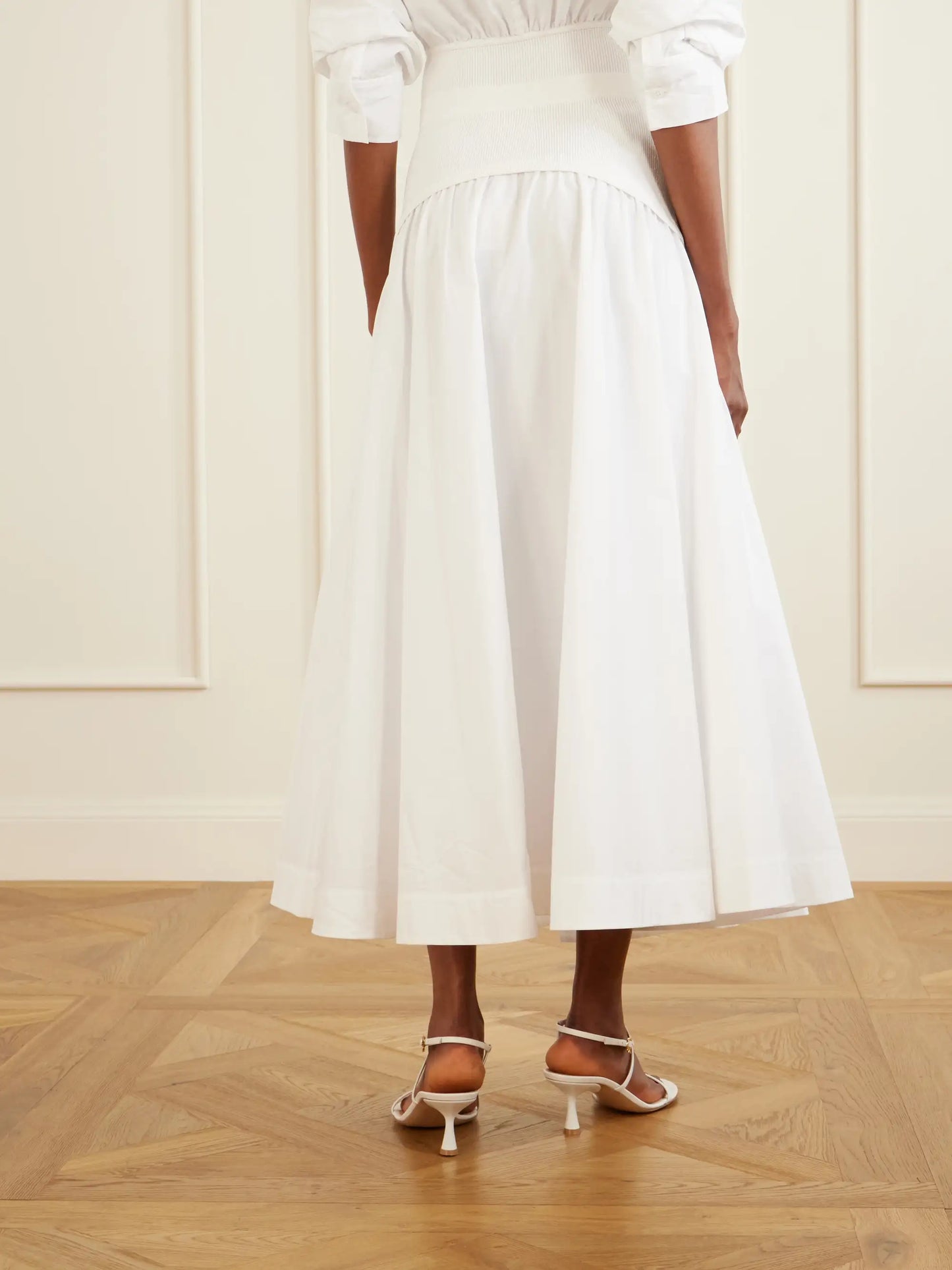 Ovie Pleated Ribbed Cotton-poplin Midi Skirt