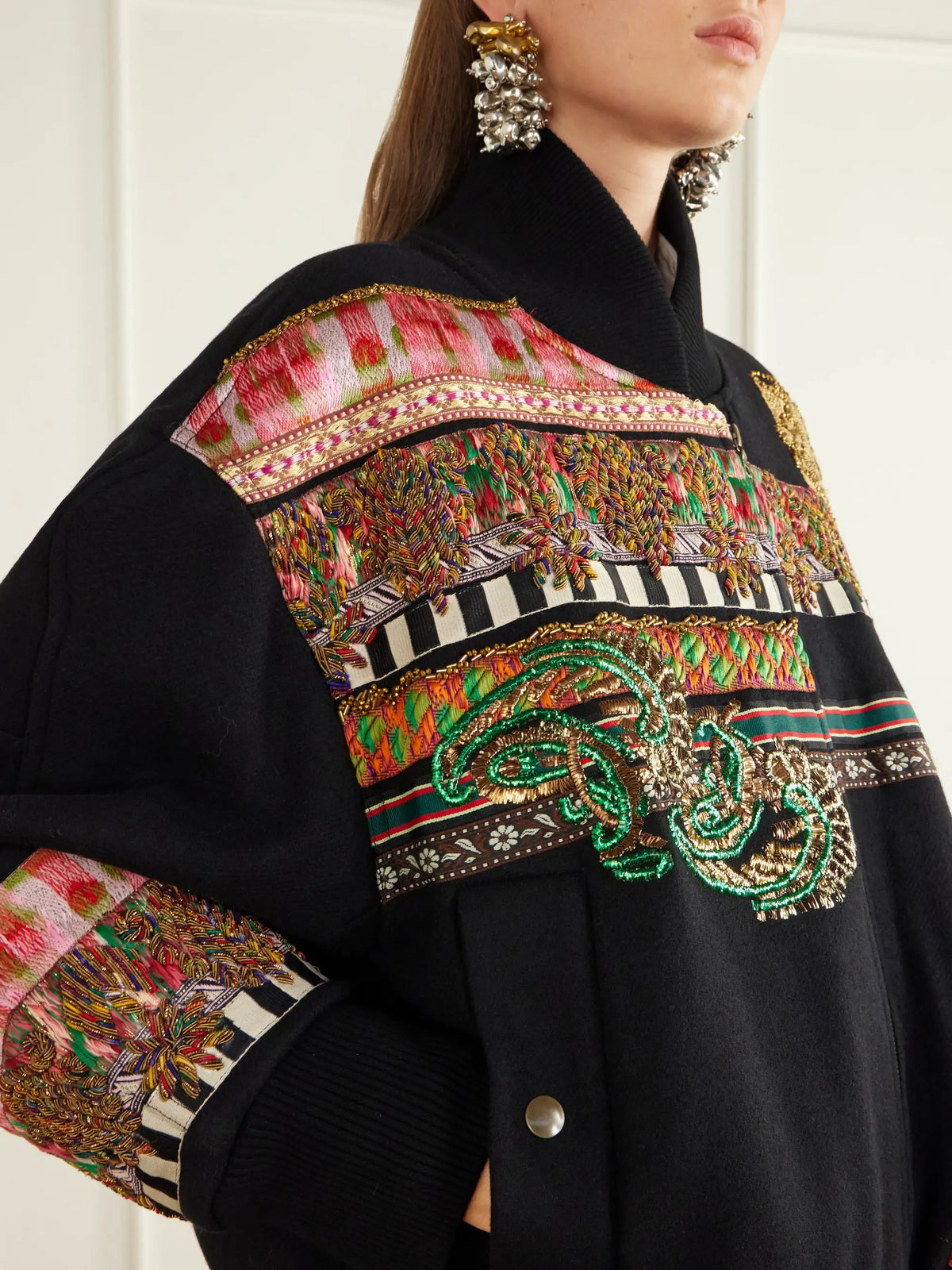 Dries Van Noten Embroidered Embellished Rib-trimmed Wool-blend Twill Bomber Jacket