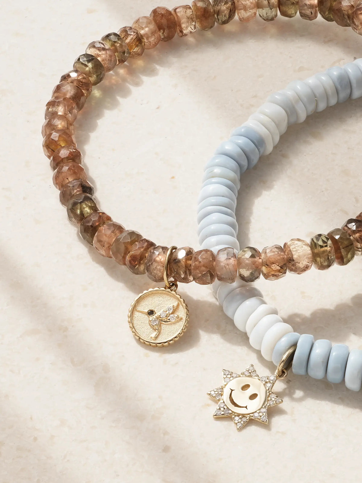Small Happy Face Set Of Two 14-karat Gold, Opal And Andalusite Bracelets