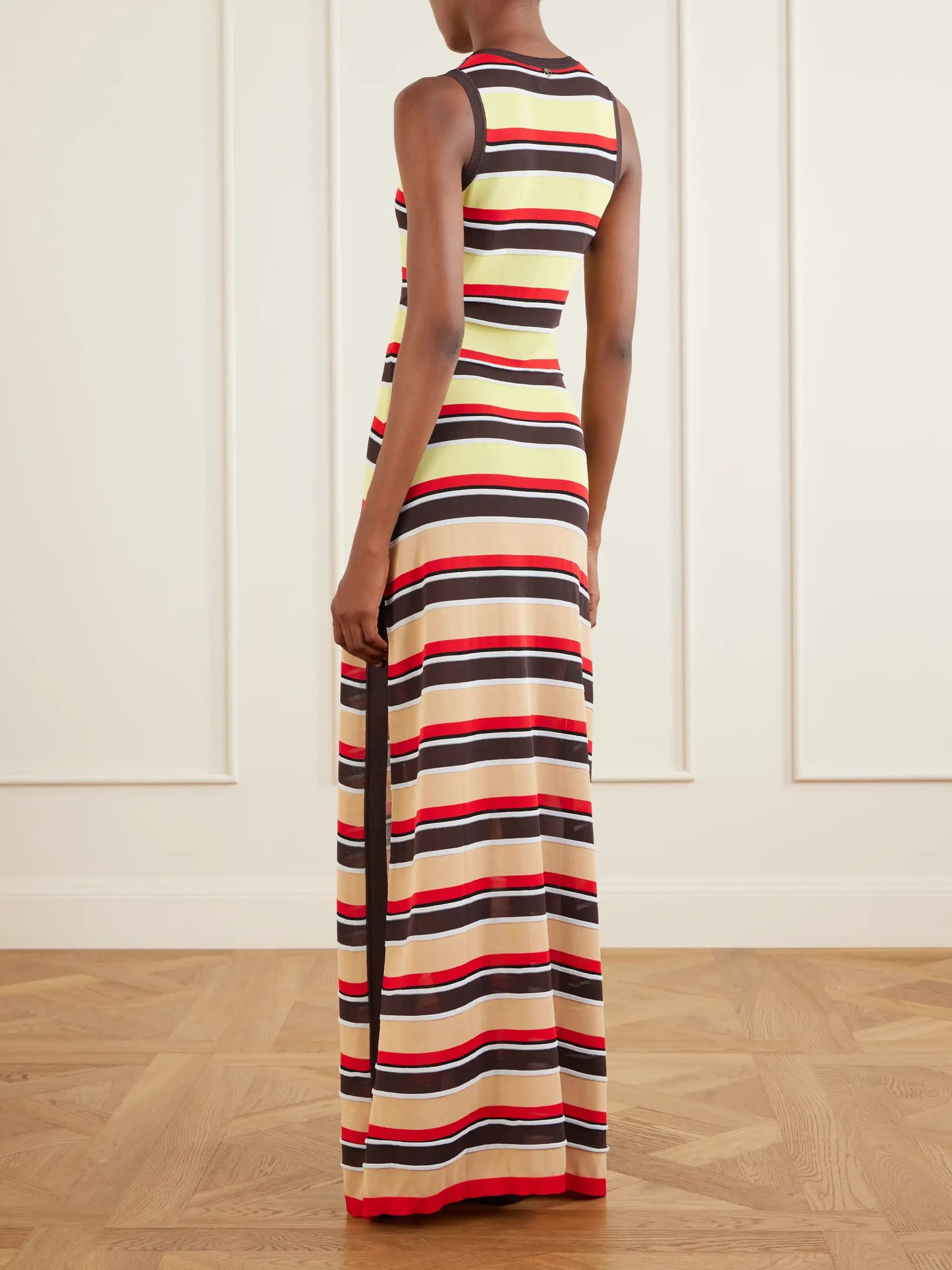 Bead-embellished Striped Knitted Maxi Dress