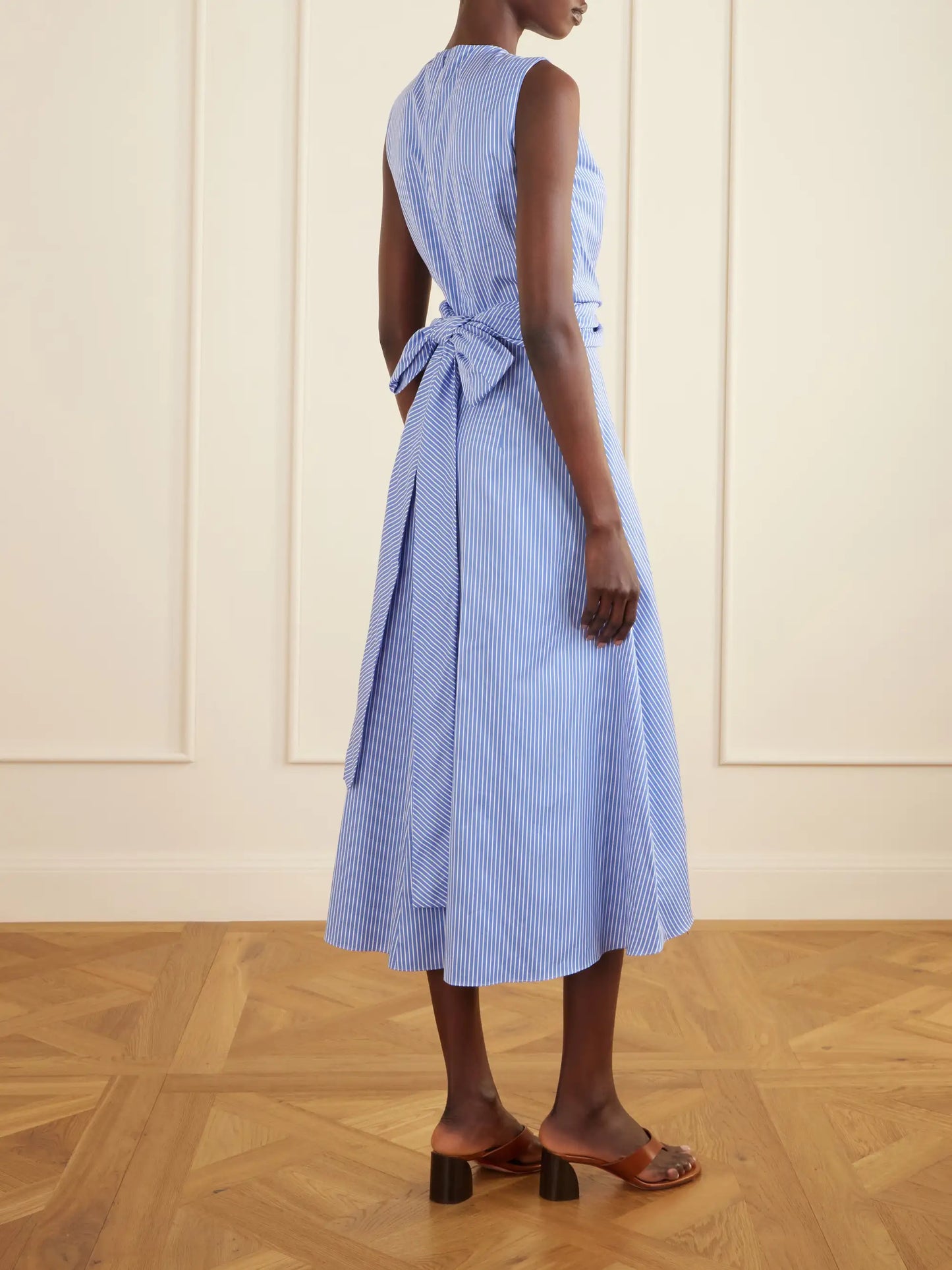 Penny Striped Gathered Cotton Midi Dress