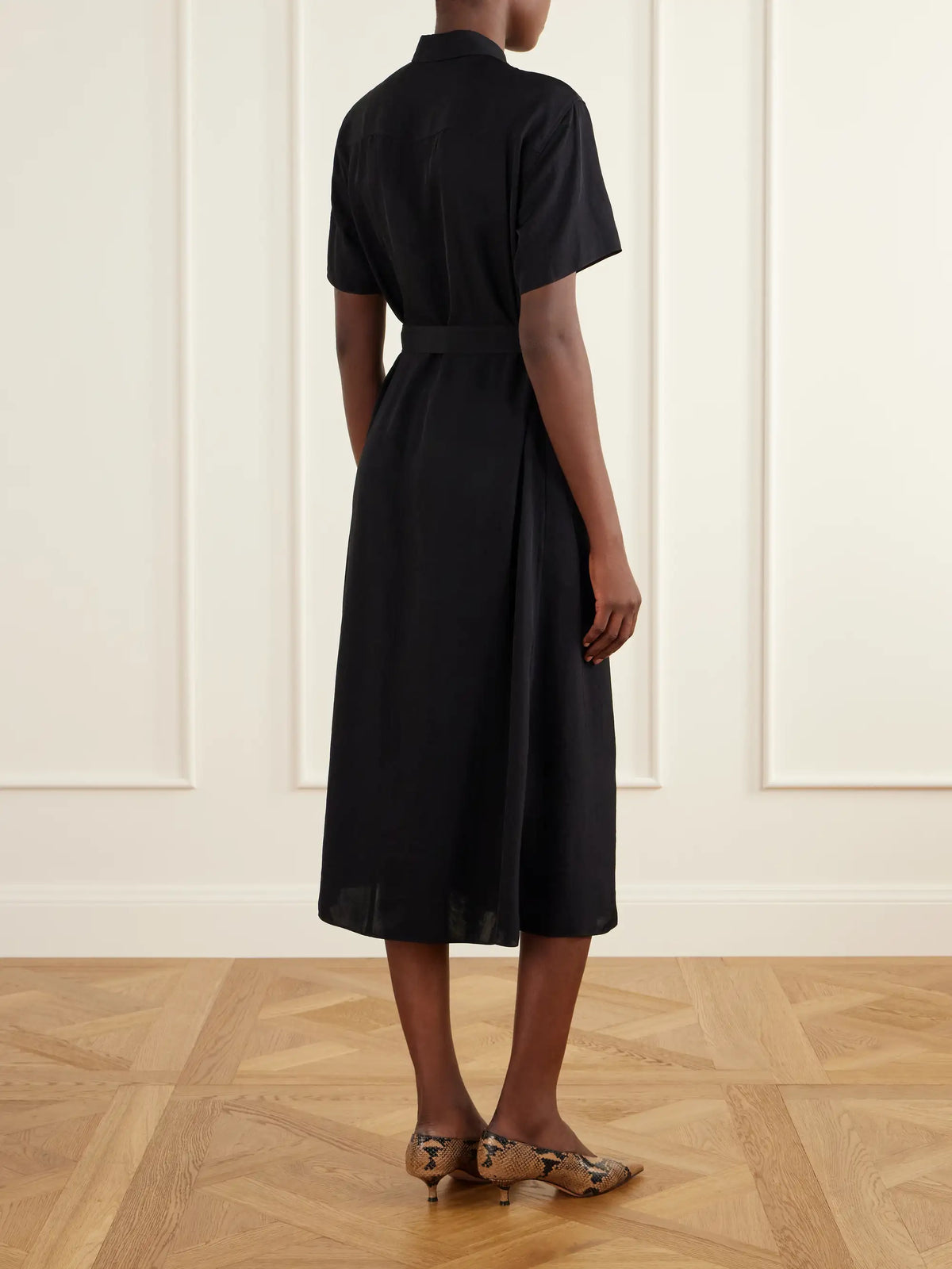 Theory Belted Crepe Midi Dress