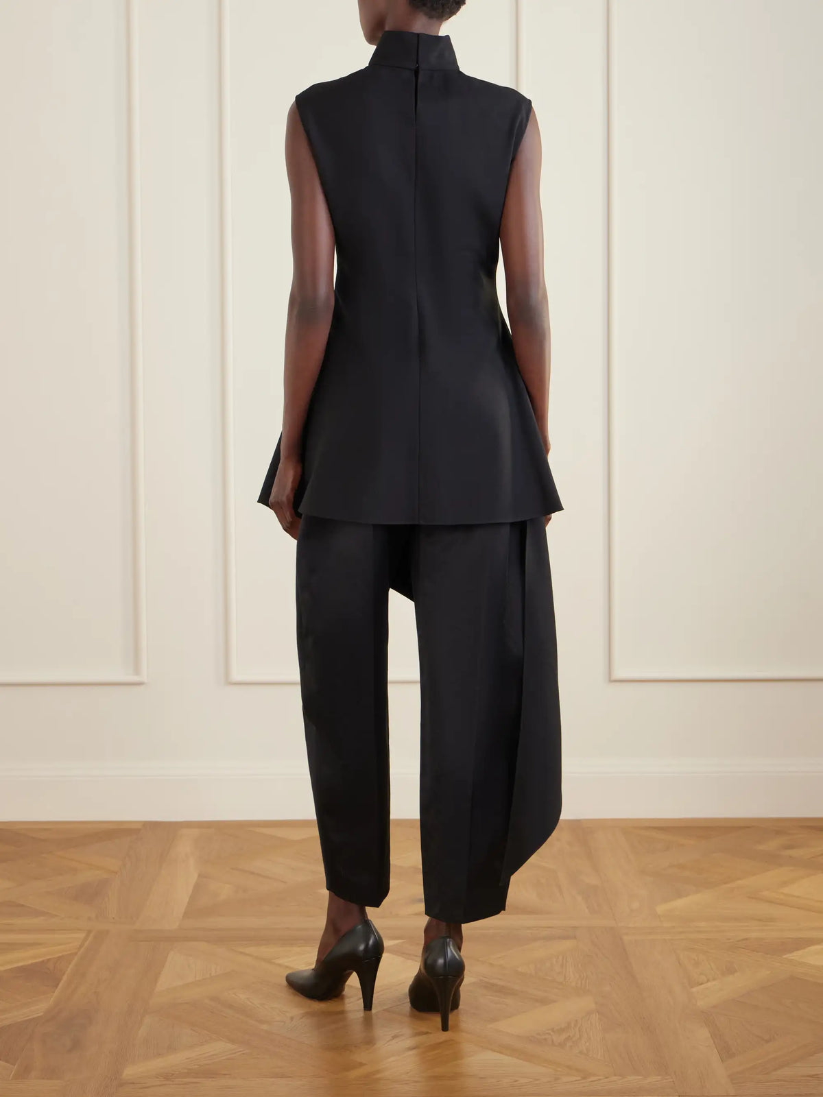 Asymmetric Wool-blend Gabardine Turtleneck Mini Dress