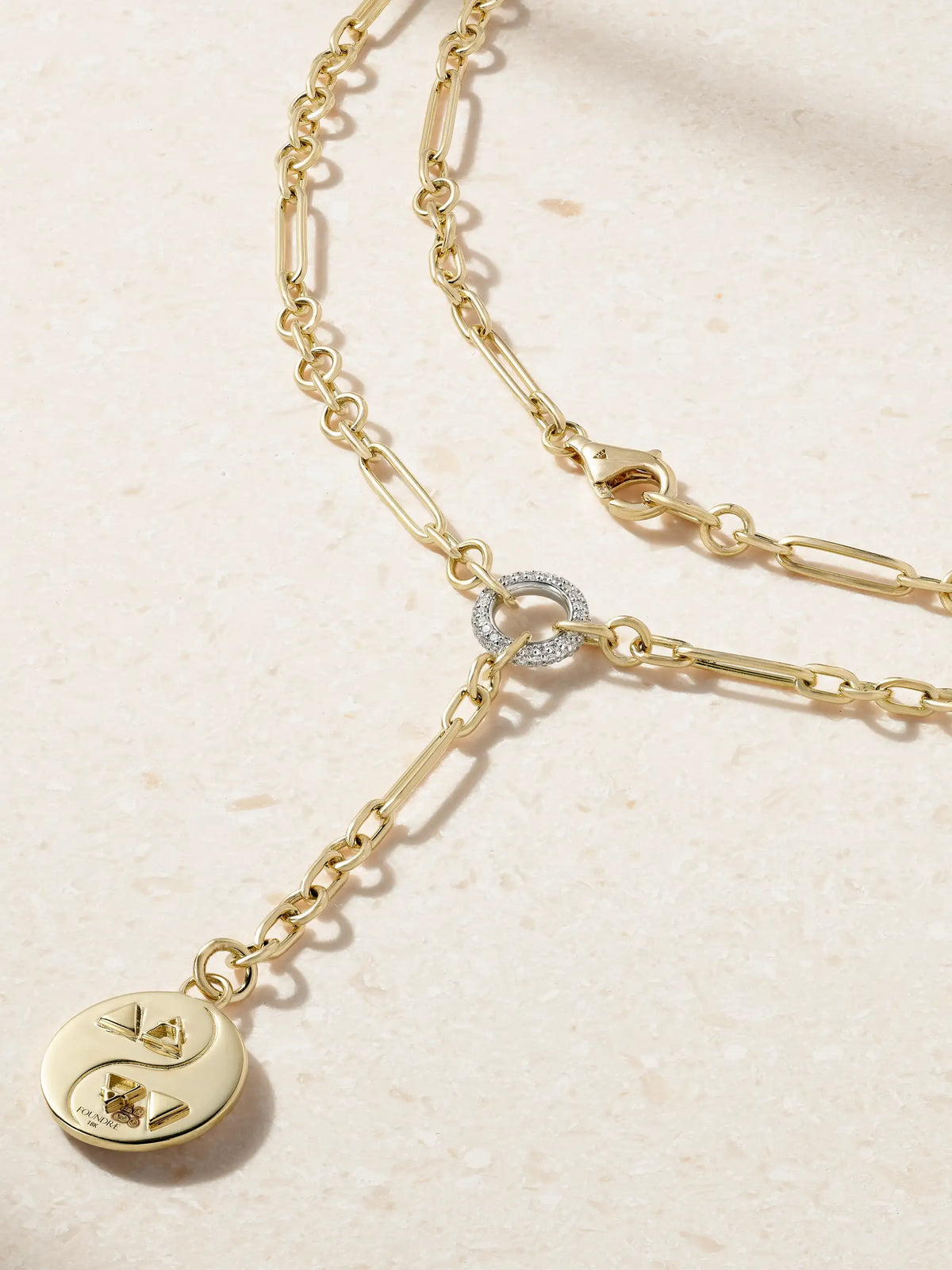 Balance + Fine Mixed Clip 18-karat Gold Diamond Necklace