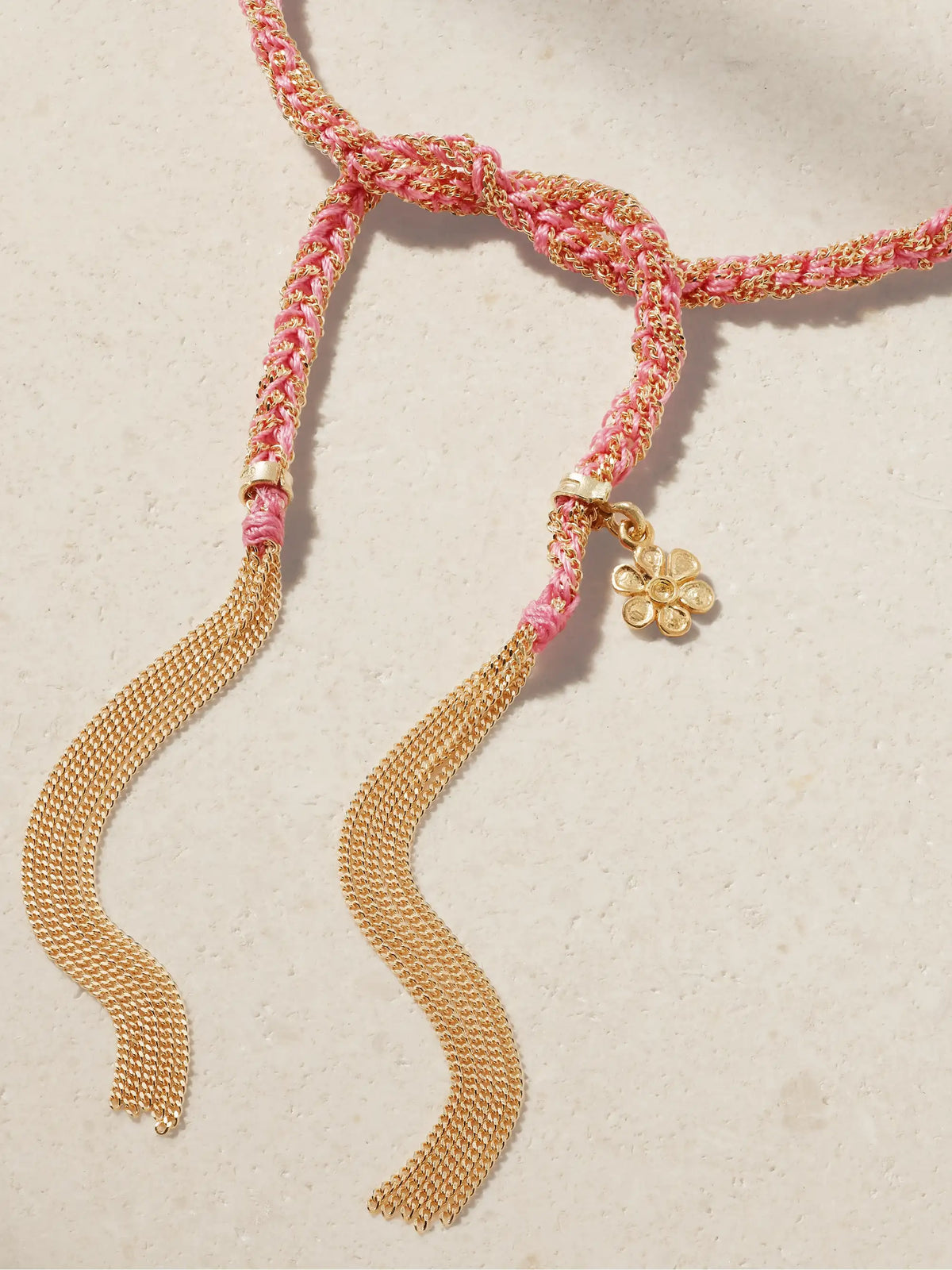 Lucky Friendship + Flower 18-karat Gold And Silk Bracelet