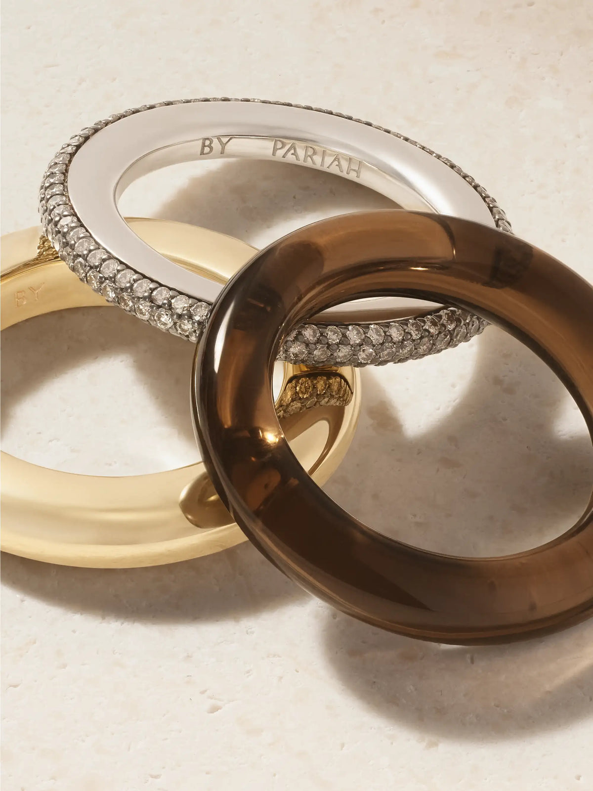 By Pariah Aurea Set Of Three 14-karat Recycled Gold, Diamond And Smokey Quartz Rings