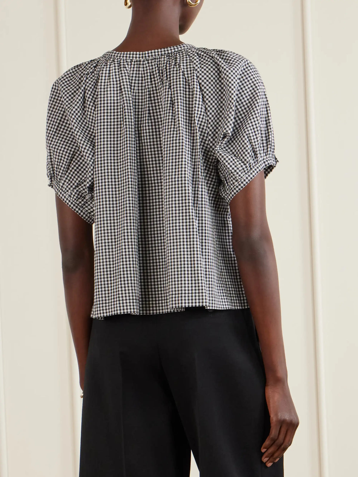 June Gathered Checked Cotton Blouse
