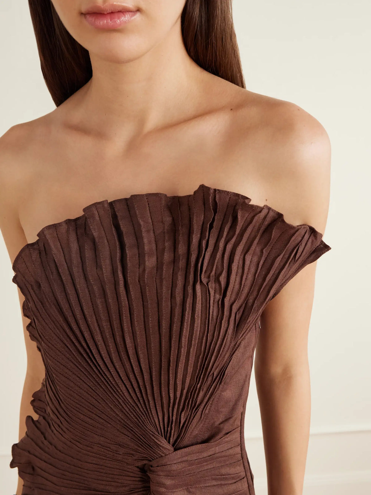 Andres Otalora Nudo Sagrado Strapless Pleated Linen-woven Top