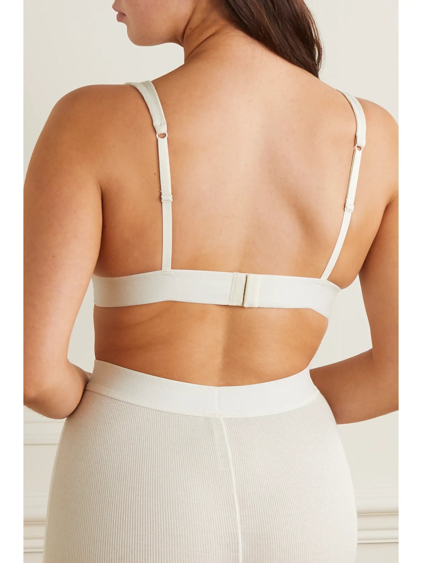Plunge Ribbed Cotton-blend Jersey Bralette - Bone