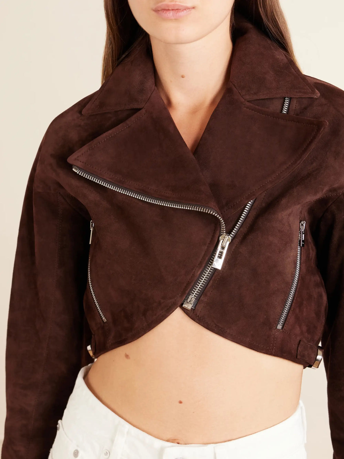 Cropped Suede Biker Jacket
