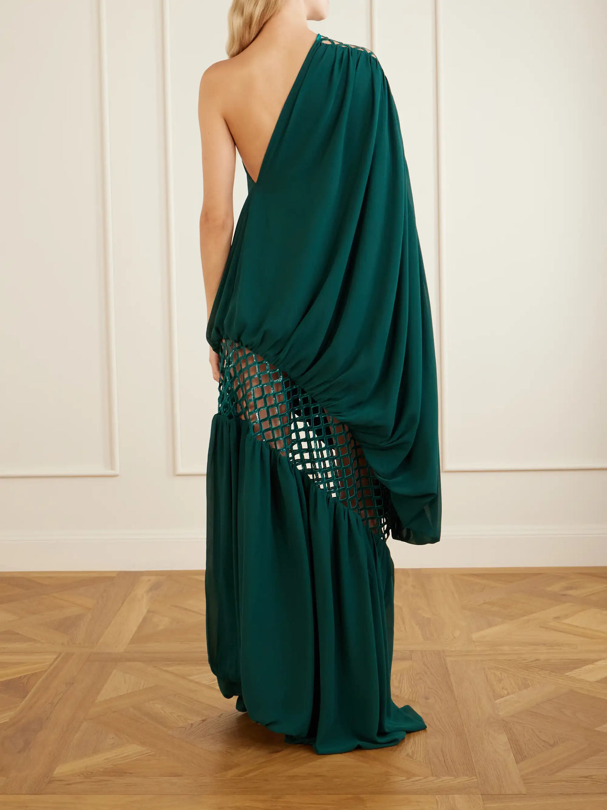 One-shoulder Sequin-embellished Crepe Dress