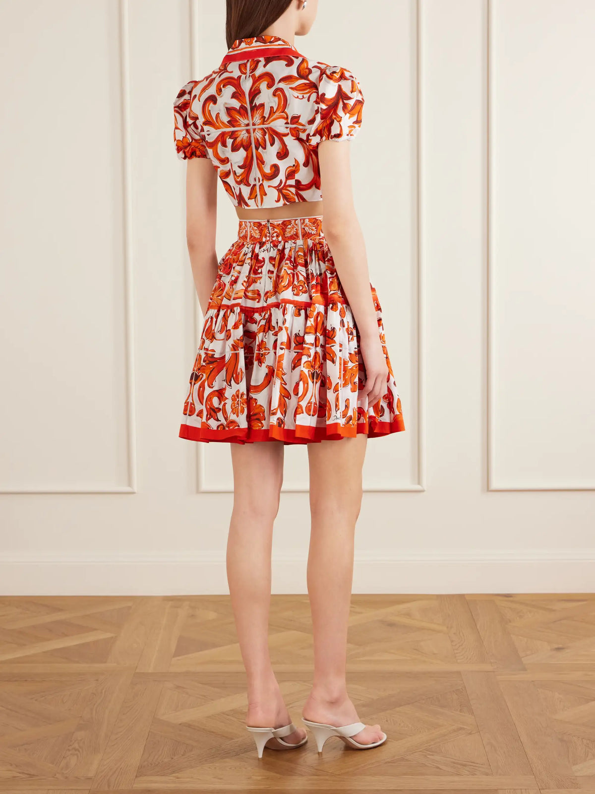Dolce & Gabbana Cropped Printed Cotton-poplin Top
