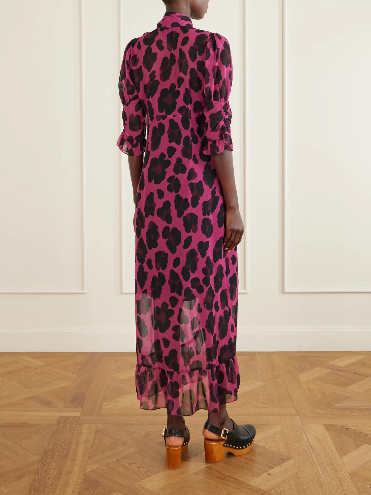 Anna Sui Tie-detailed Ruffled Animal-print Voile Midi Dress