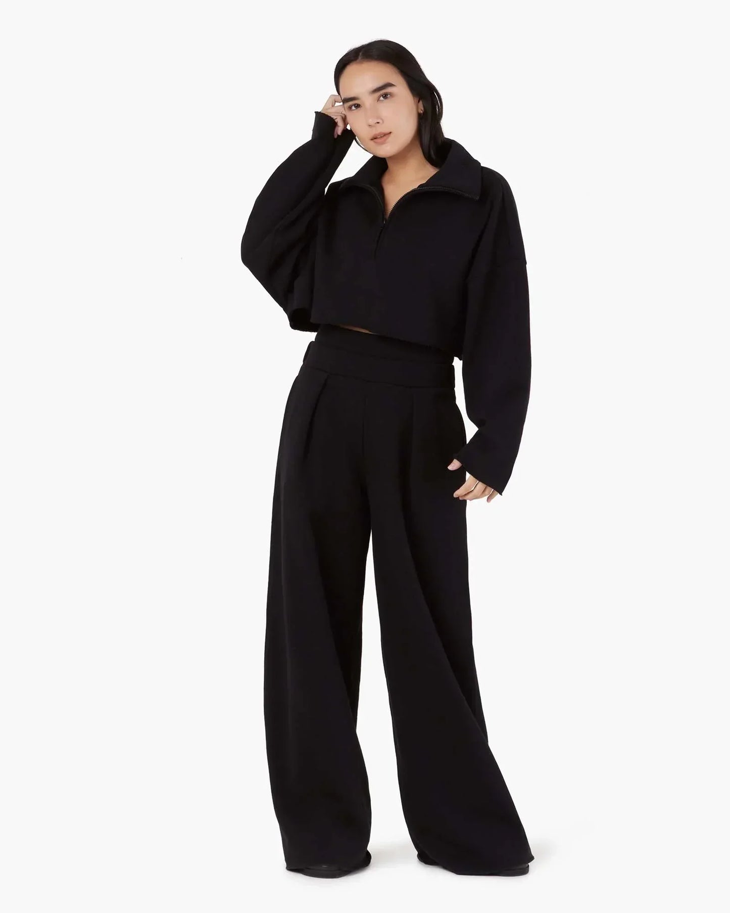 Core Fleece Cropped Half Zip (Black)