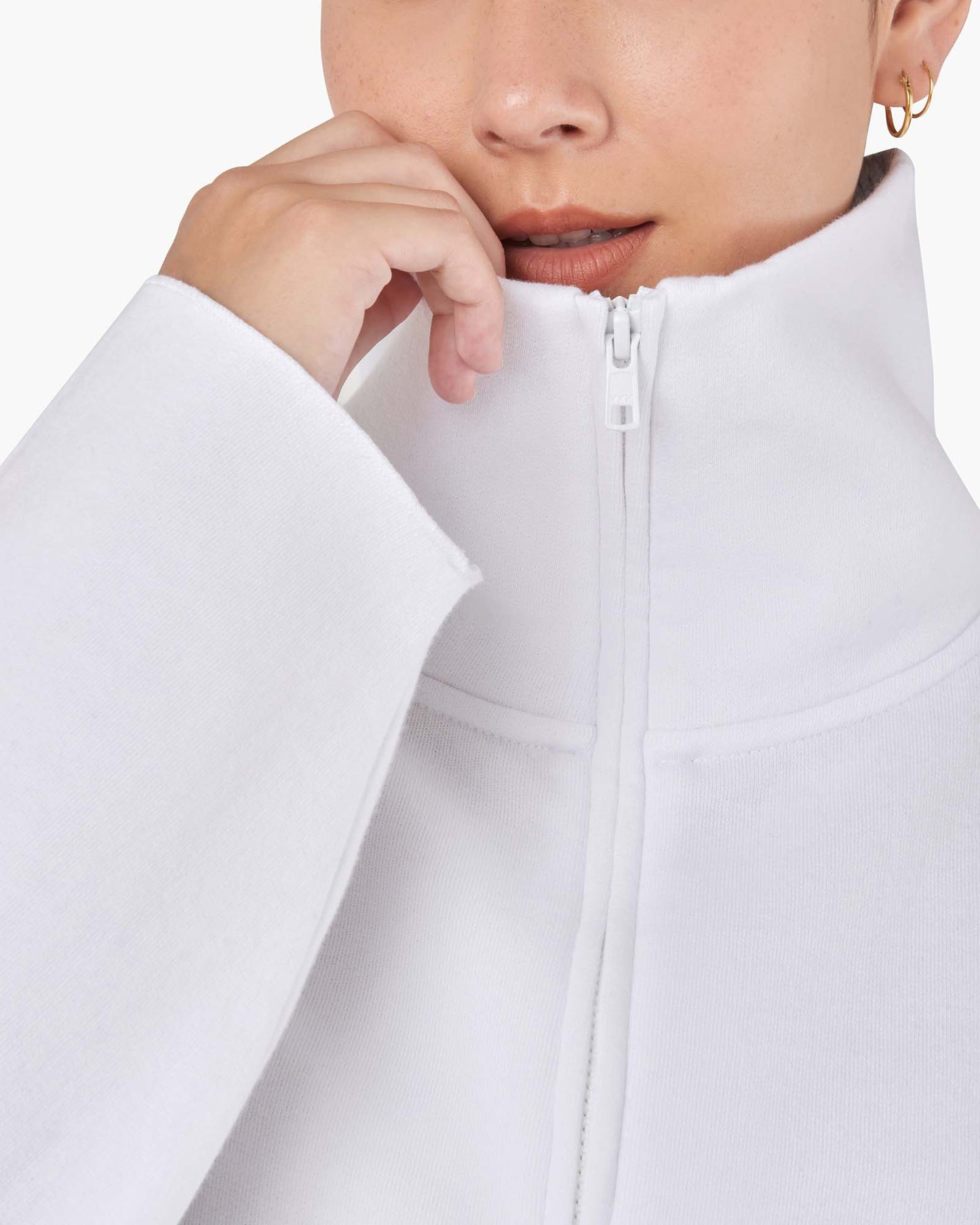 Core Fleece Cropped Half Zip (White)
