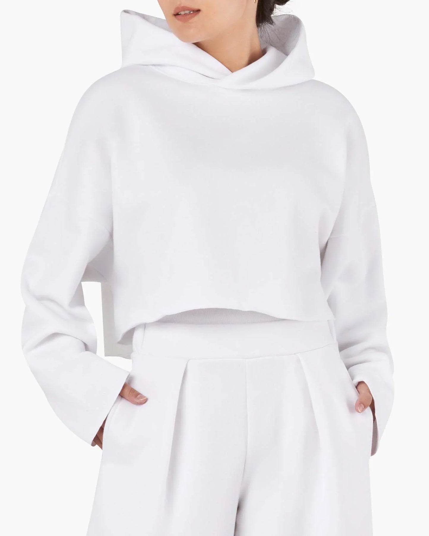 Core Fleece Cropped Hoodie (White)