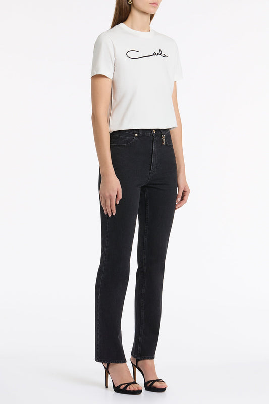 Carla Zampatti Washed Denim Straight Leg Pant (Black)