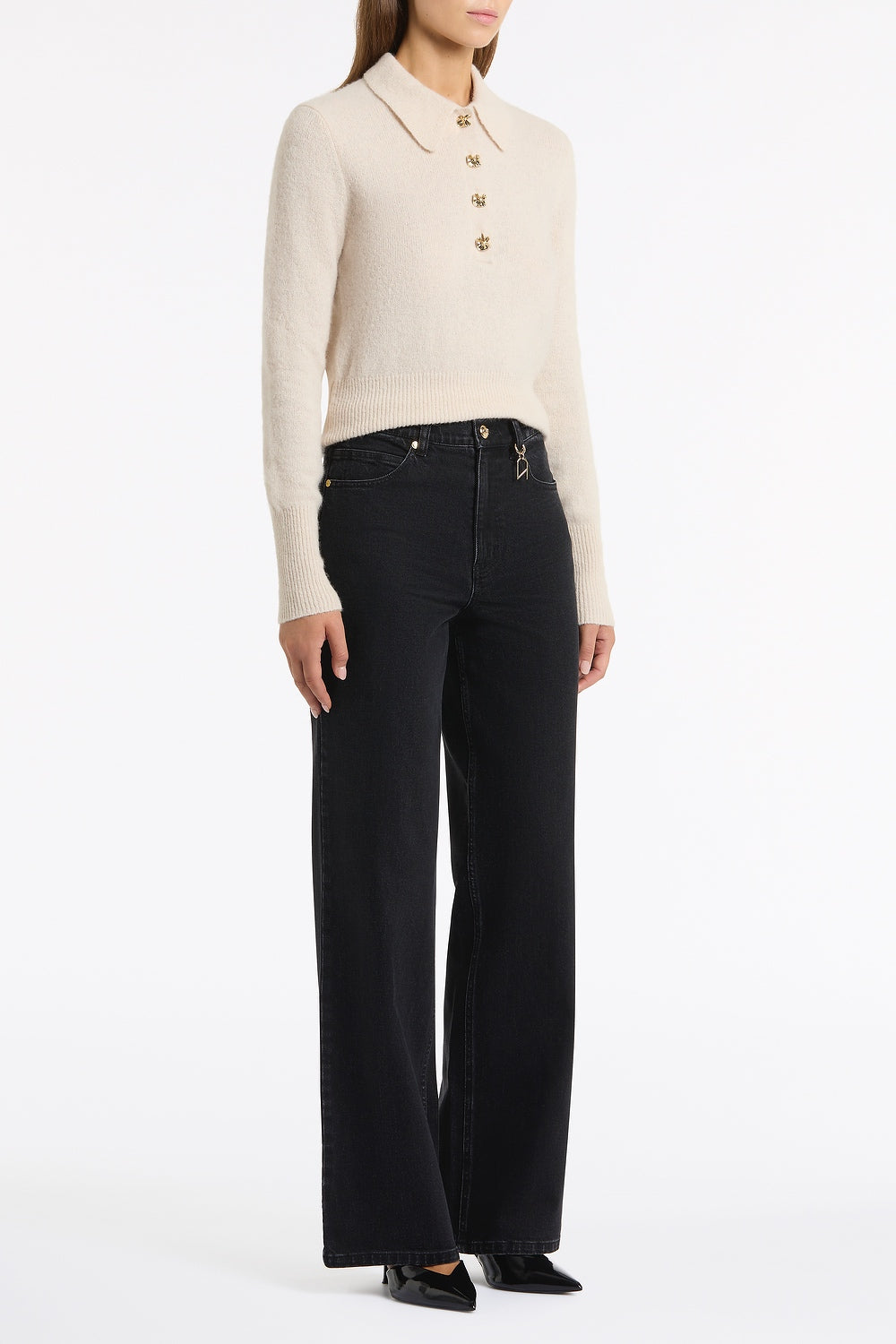Carla Zampatti Washed Denim Wide Leg Pant (Black)