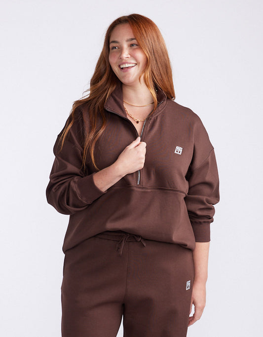 White & Co. Escape Super Soft Half Zip Top (Chocolate)