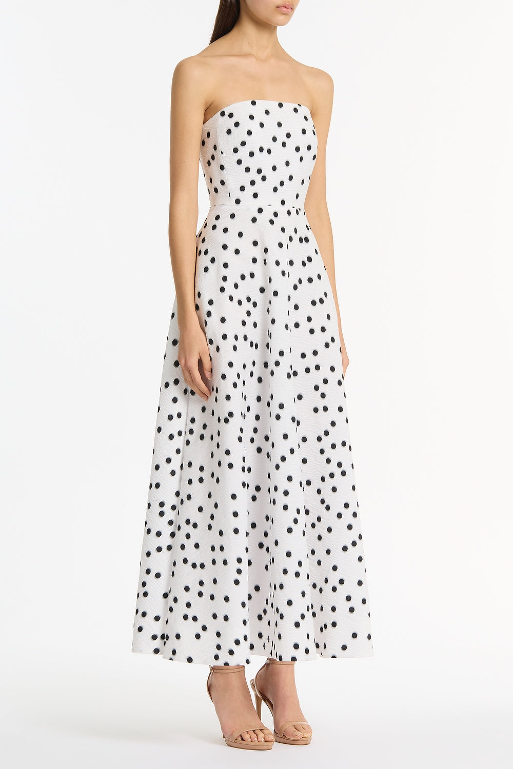 Carla Zampatti And Black Spot Jacquard A-Line Strapless Gown (White)