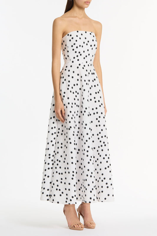 Carla Zampatti And Black Spot Jacquard A-Line Strapless Gown (White)