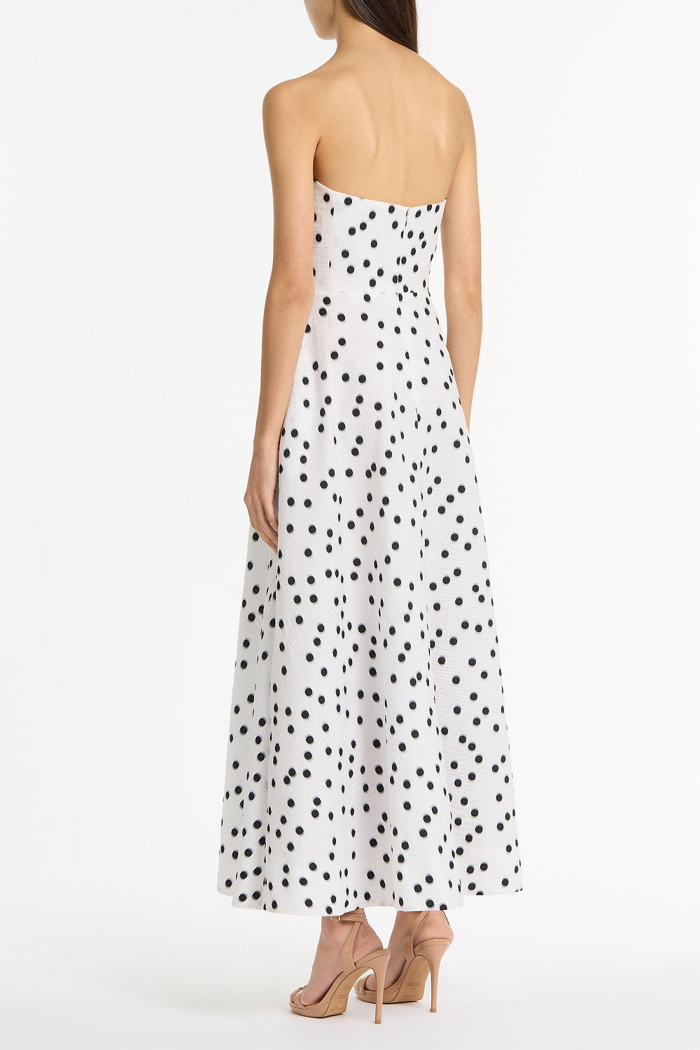 Carla Zampatti And Black Spot Jacquard A-Line Strapless Gown (White)