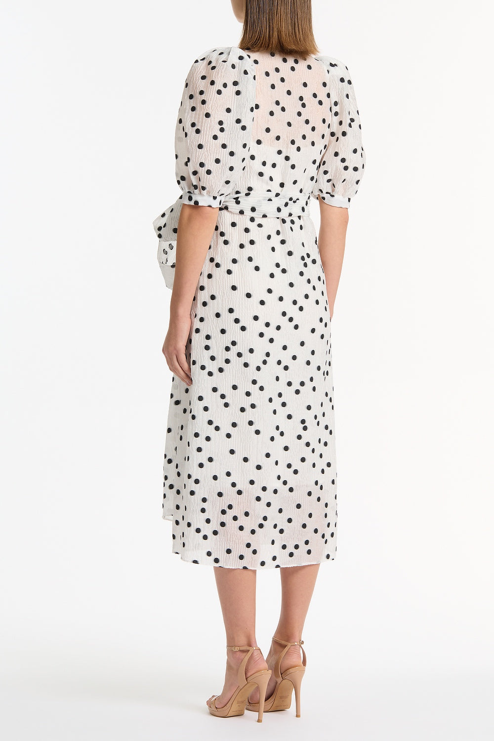 Carla Zampatti And Black Spot Jacquard Puff Sleeve Wrap Dress (White)