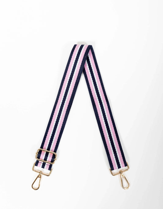 Image of Accessories. Productname: Bag Strap Stripe - in Navy/Pink colour by brand - White & Co.